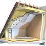 Schnittmodell: Dachdämmung mit Isover Uniroll Classic Zwischensparren-Klemmfilz, WLS 038, 140 mm.