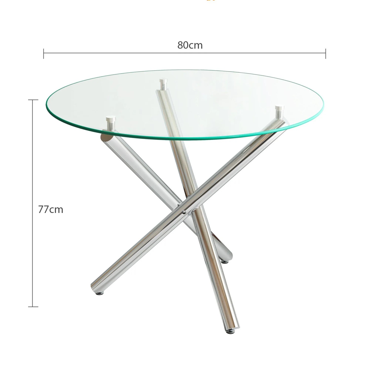 okwish Esstisch mit Glas Metall Wohnzimmer Rundtisch 80x80x76cm Silberfarben_5