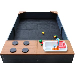 Axi Kelly Sandkasten mit Spielküche in Anthrazit-Braun, 180x115x22cm, inkl. Zubehör.