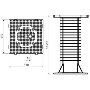 Technische Zeichnung: Montageplatte Wärmedämmung, 200 mm, zur Vermeidung von Wärmebrücken.