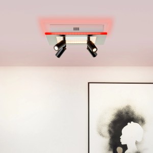 Brilliant LED-Spotplatte Alfie, 4-flammig, weiß/schwarz mit RGB-Licht für flexible Innenraumbeleuchtung.