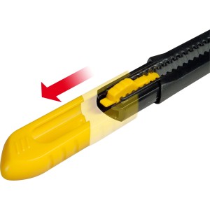 Stanley Cuttermesser SM 18 mm mit gelbem Schieber und Abbrechfunktion.