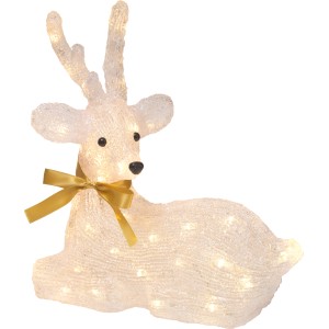 Liegendes LED-Rentier, 37 cm, weiß-gold-schwarz, Weihnachtsdeko für den Außenbereich.
