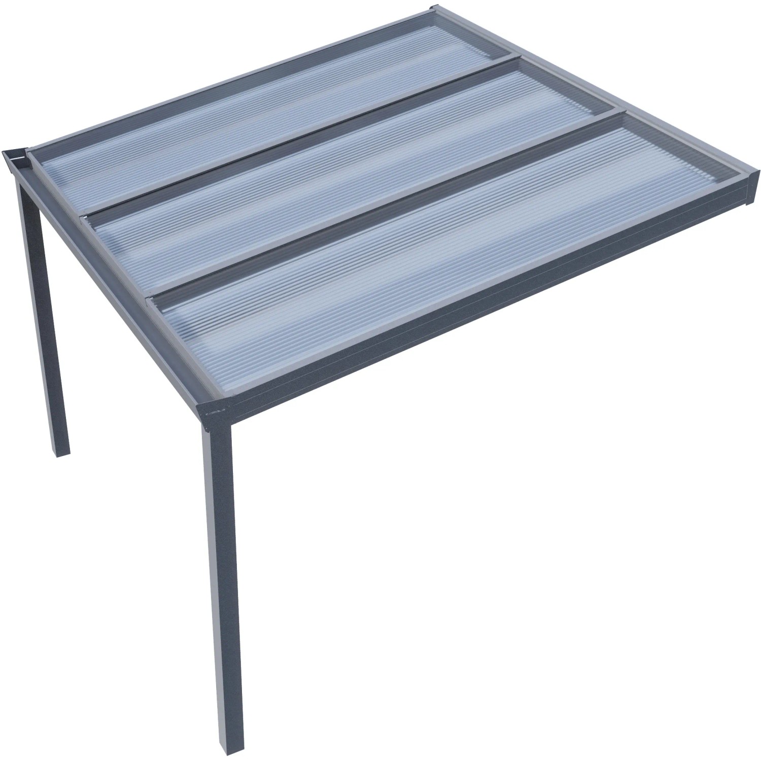 Graue Terrassenüberdachung Professional, 300x350 cm, mit klarer PC-Verkleidung.