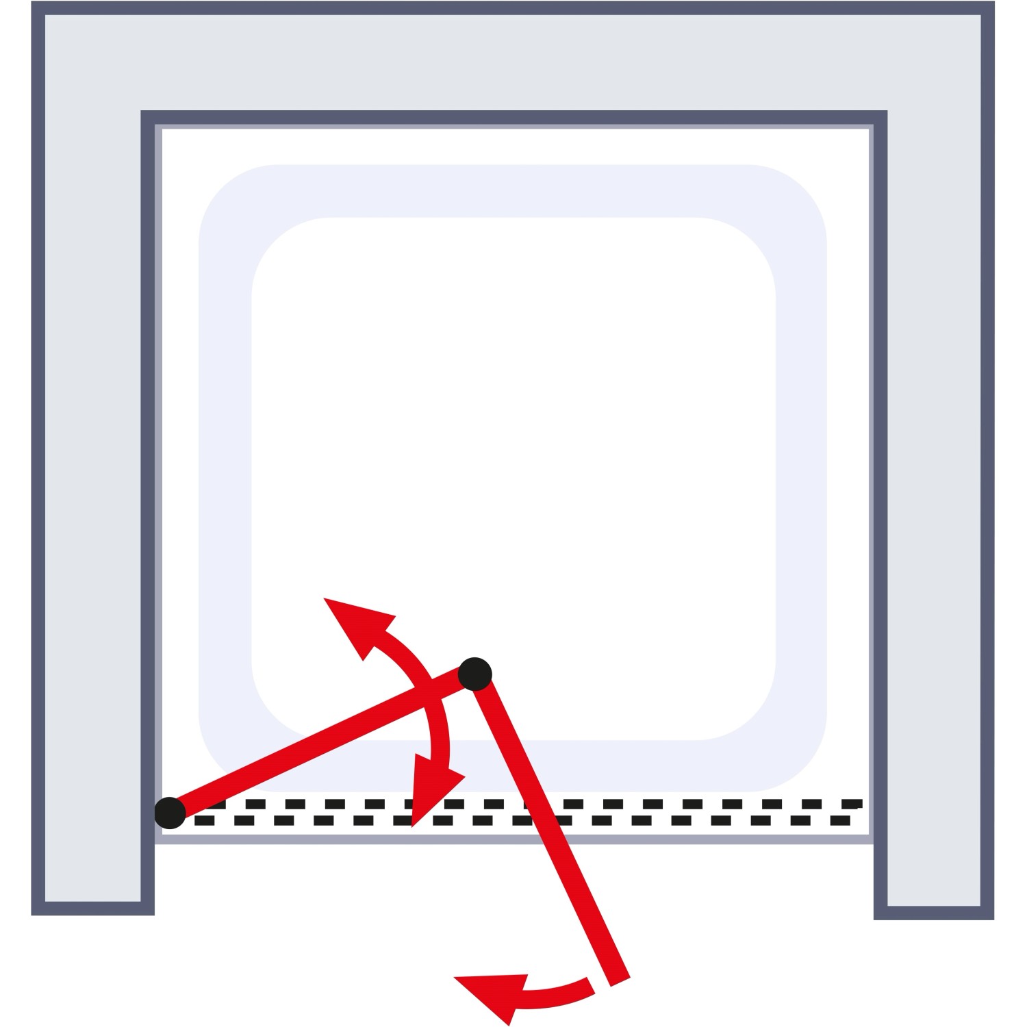 Illustration der Schulte ExpressPlus Drehfalttür Funktion in Chromoptik.