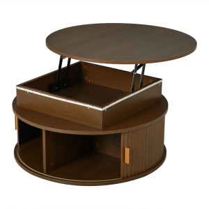 okwish Couchtisch mit LED HöhenVerstellbar Rolltür Stauraum 75x75x52cm Hochglanz Braun