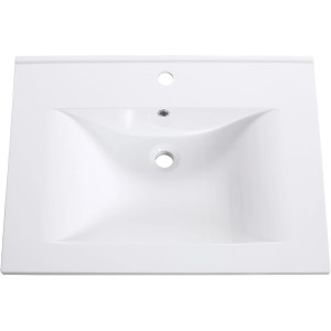 Weißes Einbauwaschbecken Rave, 70 cm breit, aus Gussmarmor mit Überlauf.