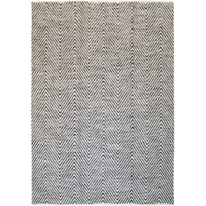 Grauer Wollteppich Melrose mit Zickzackmuster, 80x150 cm. Handgefertigt und fußbodenheizungsgeeignet.
