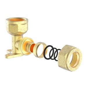 Kirchhoff Wandscheibe 20 mm Klemmfitting aus Messing für MSVR-Blank, Einzelteile im Detail.