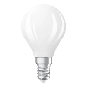 Dimmbares Osram LED-Leuchtmittel E14 in Tropfenform, mattweiß.