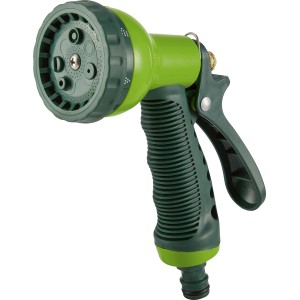 Grüne Multifunktionsbrause mit 7 Strahlvarianten für die Gartenbewässerung.