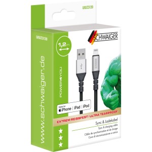 Schwaiger Lightning Ladekabel, 1,2m, unzerstörbar, für iPhone/iPad/iPod, in Verpackung.