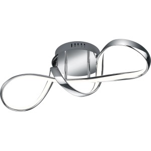 Moderne LED Deckenleuchte Perugia in Chrom mit geschwungenem Design für Wohn- und Schlafbereich.