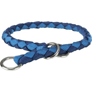 Trixie Zugstopp Halsband Cavo, Größe S, blaues geflochtenes Nylon mit silbernen Ringen, für kleine Hunde.