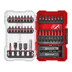 Einhell 39-teiliges Impact Bit- und Stecknuss-Set im roten M-Case, geöffnet.