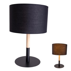 Näve Textil-Tischleuchte Tessile, schwarz, mit Holzfuß, Ø 24 cm, Höhe 37 cm.