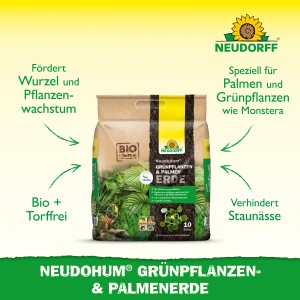 Sack Neudorff Neudohum Grünpflanzen- & Palmenerde 10 l, torffrei, für Zimmer-, Balkon- und Terrassenpflanzen.