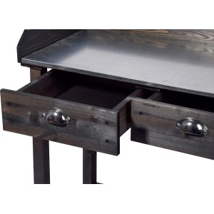 Schwarzer Pflanztisch von Dobar mit verzinkter Arbeitsfläche und zwei Schubladen.