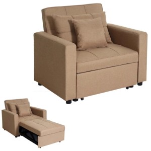 Taupefarbener MCW Schlafsessel L90 mit Kissen, als Sessel und als Liege mit Schlaffunktion