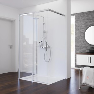 Schulte Schiebetür Walk In mit Wand Chrom-Optik 140 x 90 x 200 cm DIN Links