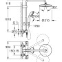 Technische Zeichnung: Grohe BauClassic 210 Duschsystem mit Thermostat, Maße und Details.