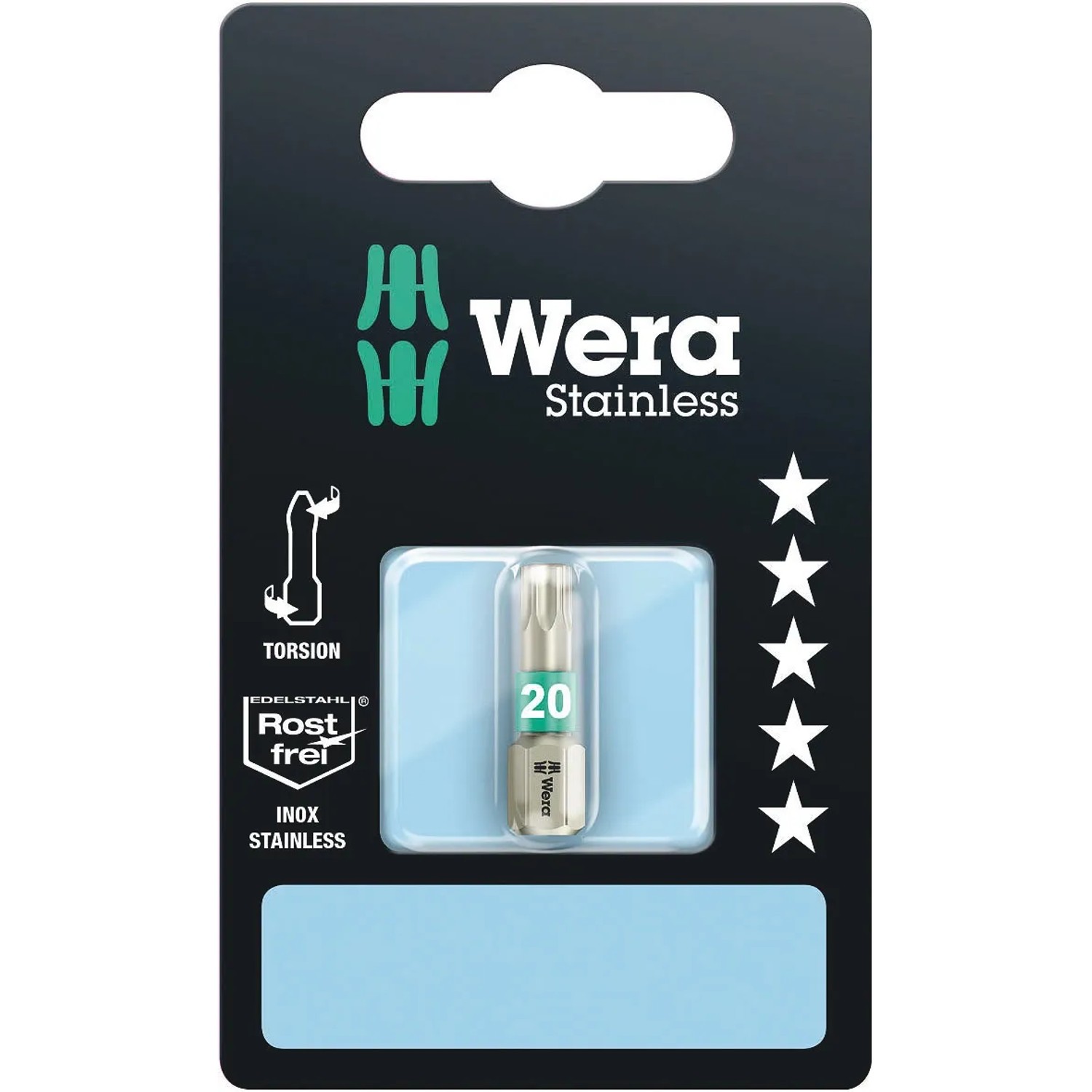 Wera Bit TX20 Edelstahl mit Torsionszone für Schrauben, verpackt.