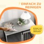 Hand wischt graue Holzoptik-Oberfläche des PawHut Hundekäfigs ab. Leichte Reinigung der robusten Hundebox.