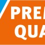 Premium Qualität Siegel mit Haken in Blau und Schriftzug in Weiß auf Orange.