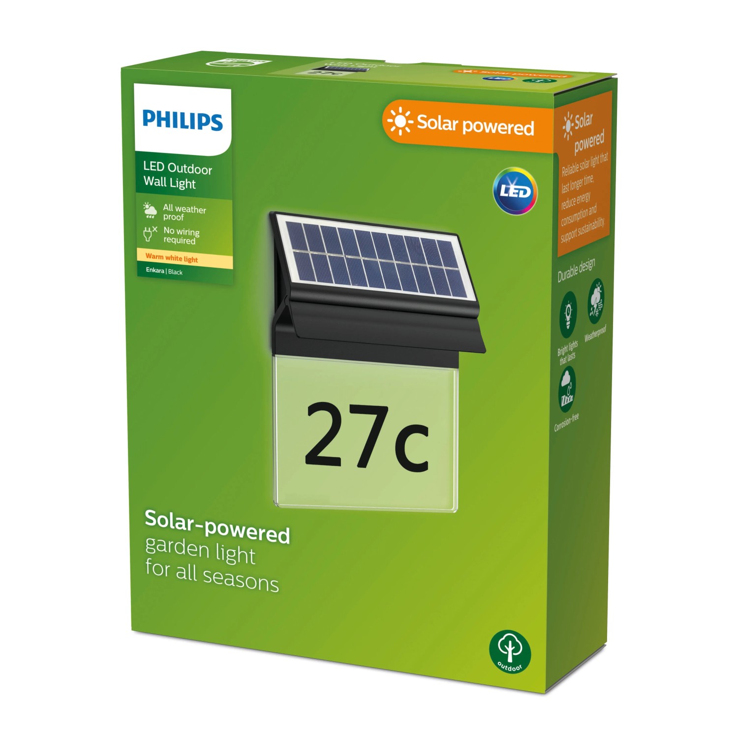 Philips Enkara Solar-Wandleuchte mit Hausnummer, 0,2W, 2700K, mit Tagessensor.