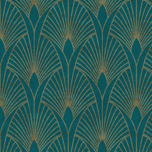 Vliestapete Retro Petrol-Gold mit Art-Deco Muster, vorgeleimt, 10,05x0,53m.