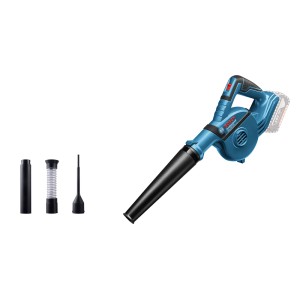 Bosch Professional Akku-Gebläse GBL 18 V-120, blau-schwarz, mit Akku und 3 Düsen-Aufsätzen. Kraftvoller Laubbläser.