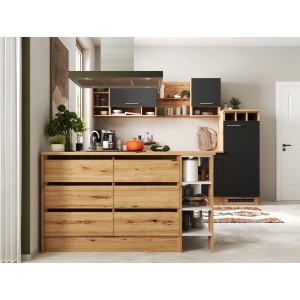 Respekta Winkelküche Hilde, 280x172 cm, grau mit Kücheninsel und Elektrogeräten.