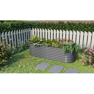 Vitavia Hochbeet Erweiterung stretched 630 Granit, 80x63cm, im Garten mit Bepflanzung.