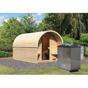 Karibu Fasshaus 3 Saunahaus mit Bio-Ofen (9kW) und externer Steuerung.
