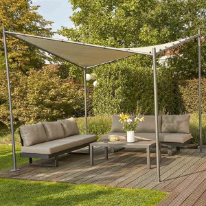 Grauer Siena Garden Dachbezug für Berlino Pavillon 300x300 cm. Pavillon mit Lounge-Möbeln im Garten.