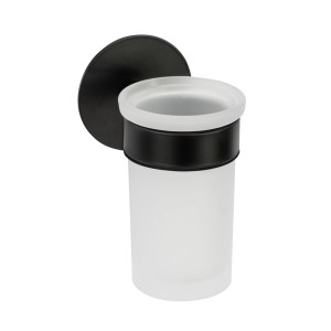 Schöner Wohnen Zahnputzbecherhalter Uno Meleto, schwarz, mit satiniertem Glasbecher.