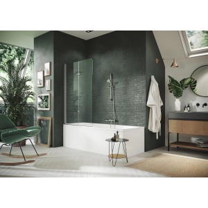 Hüppe Badewannen-Schwingfalttür Design Pure, 100x150 cm, Silber Matt. Teilgerahmte Badewannenabtrennung.