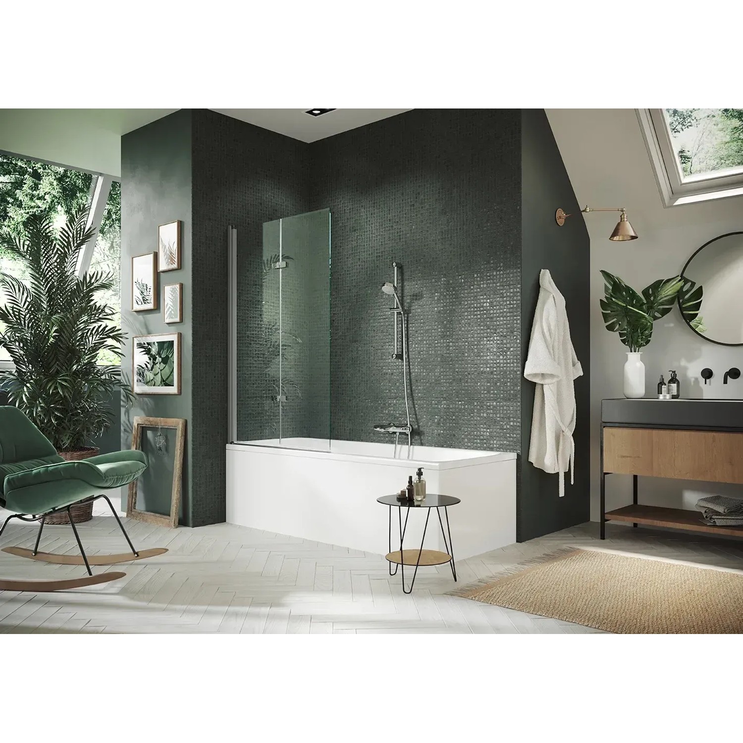 Hüppe Badewannen-Schwingfalttür Design Pure, 100x150 cm, Silber Matt. Teilgerahmte Badewannenabtrennung.