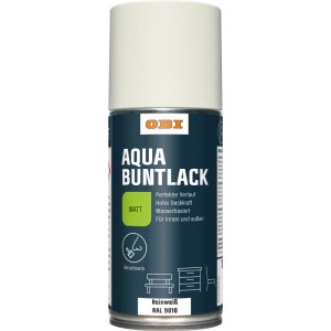 OBI Buntlack Spray Reinweiß matt, 150ml Dose. Wasserbasierter Lack für Holz, Metall, Innen & Außen.