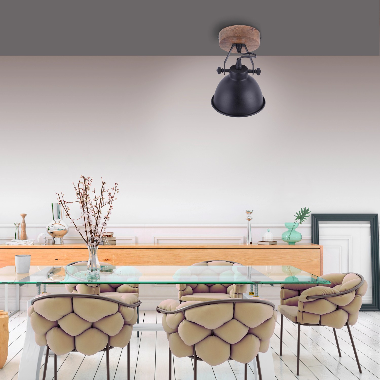 Schwarze Just Light Wand- und Deckenleuchte Samia, 1-flammig, im Vintage-Look.