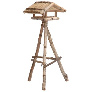 dobar Vogelfutterhaus Birke mit Reetdach und Ständer, naturbelassen.