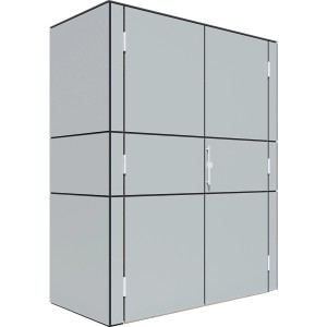 Grauer Bertilo Gartenschrank HPL Highboard (155x75x193cm) aus FSC®-zertifiziertem Holz.