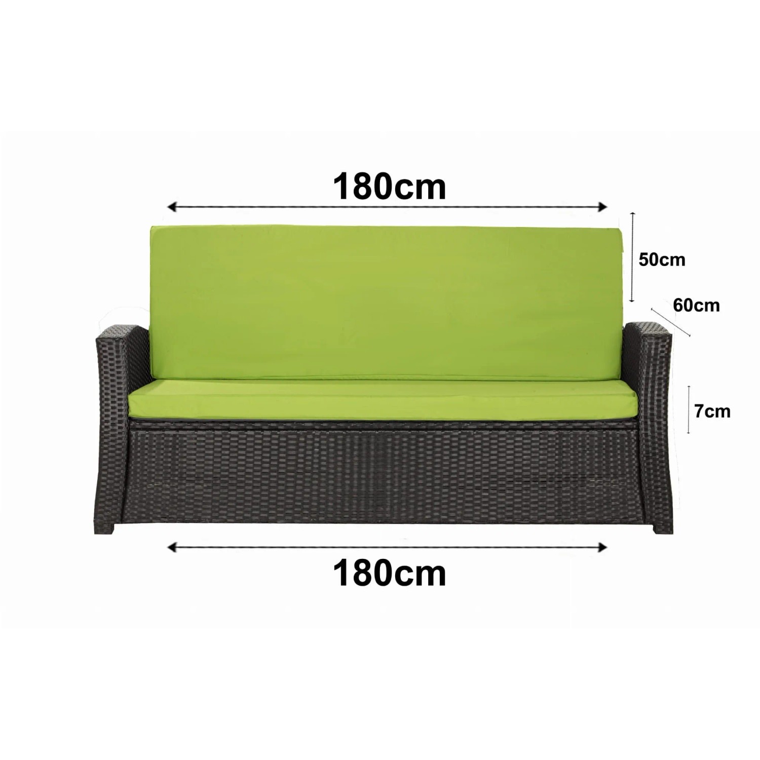 Gartensofa mit Lemon Gartenkissen Set, 180x60x50cm, für Polyrattan Möbel. Bequeme Sitzkissen & Rückenkissen.