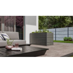 GroJa Hochbeet Solid Rhombus, 150x70x79 cm, Steingrau. Kunststoff-Hochbeet mit moderner Optik im Garten.