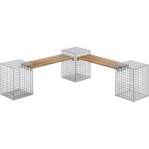 Gabiona 3-Gabionenbank Teak 45 cm x 60 cm x 45 cm Maschenweite 5 cm x 5 cm