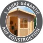 Karibu Holz-Gartenhaus Ängelholm, naturbelassen, mit offener Tür und Gartengeräten, 5 Jahre Garantie.