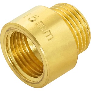 Hahnverlängerung aus Messing, 18,6 mm x 21 mm, zur Verlängerung von Gewindefittings um 15 mm.
