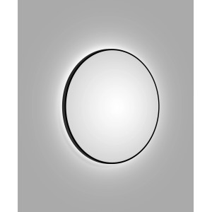 Runder DSK Design LED-Lichtspiegel Silver Globo, Ø 100 cm, mit schwarzem Rahmen.