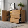 okwish Sideboard mit 3 Schubladen Glas Stauraum Wohnzimmer 140x40x80 cm Natur_6