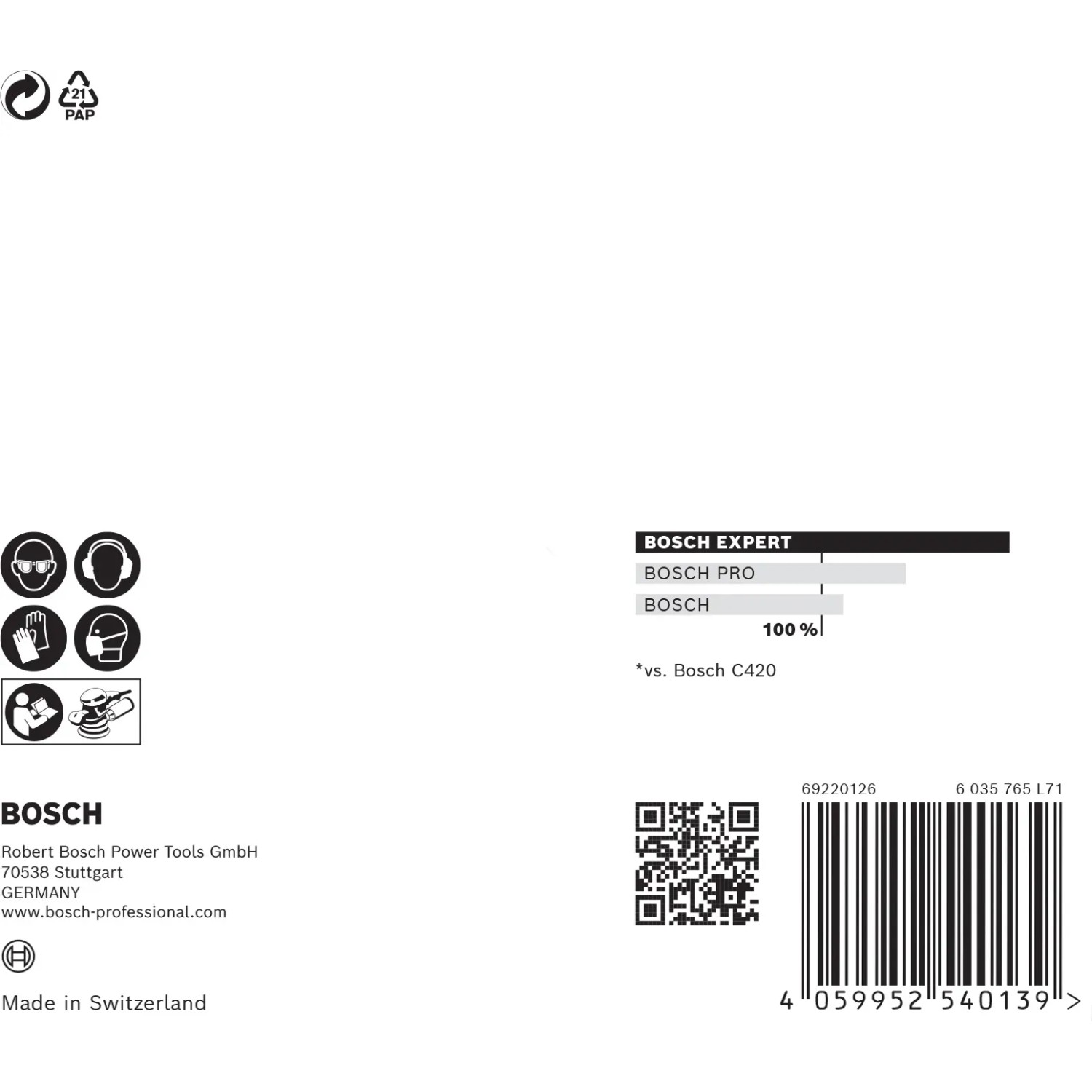 Verpackung Bosch Expert Netzschleifblatt M480, Ø 125 mm, K180, 5 Stück, Zubehör für Exzenterschleifer.